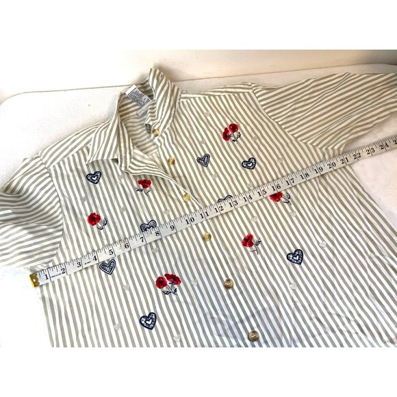 Koret City Blues Vintage Striped Button Down Blouse Hearts Stripes Small S - Picture 6 of 7
